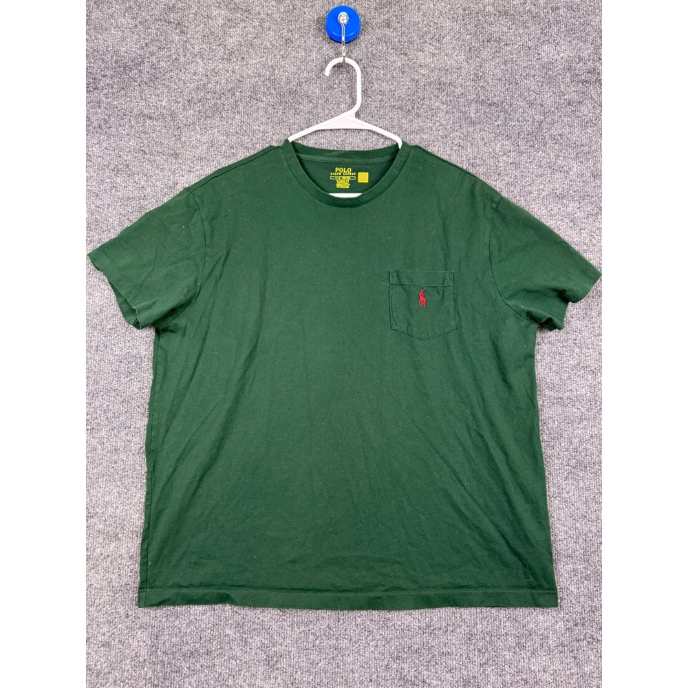 Polo Ralph Lauren Mens Classic Fit Pocket T-Shirt Green Red Pony Logo Large